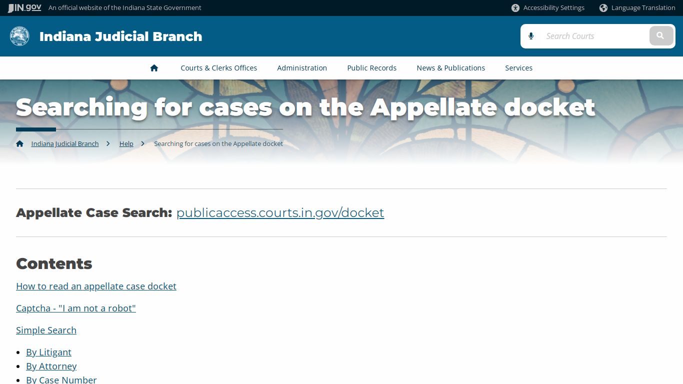 Searching for cases on the Appellate docket - Indiana Judicial Branch
